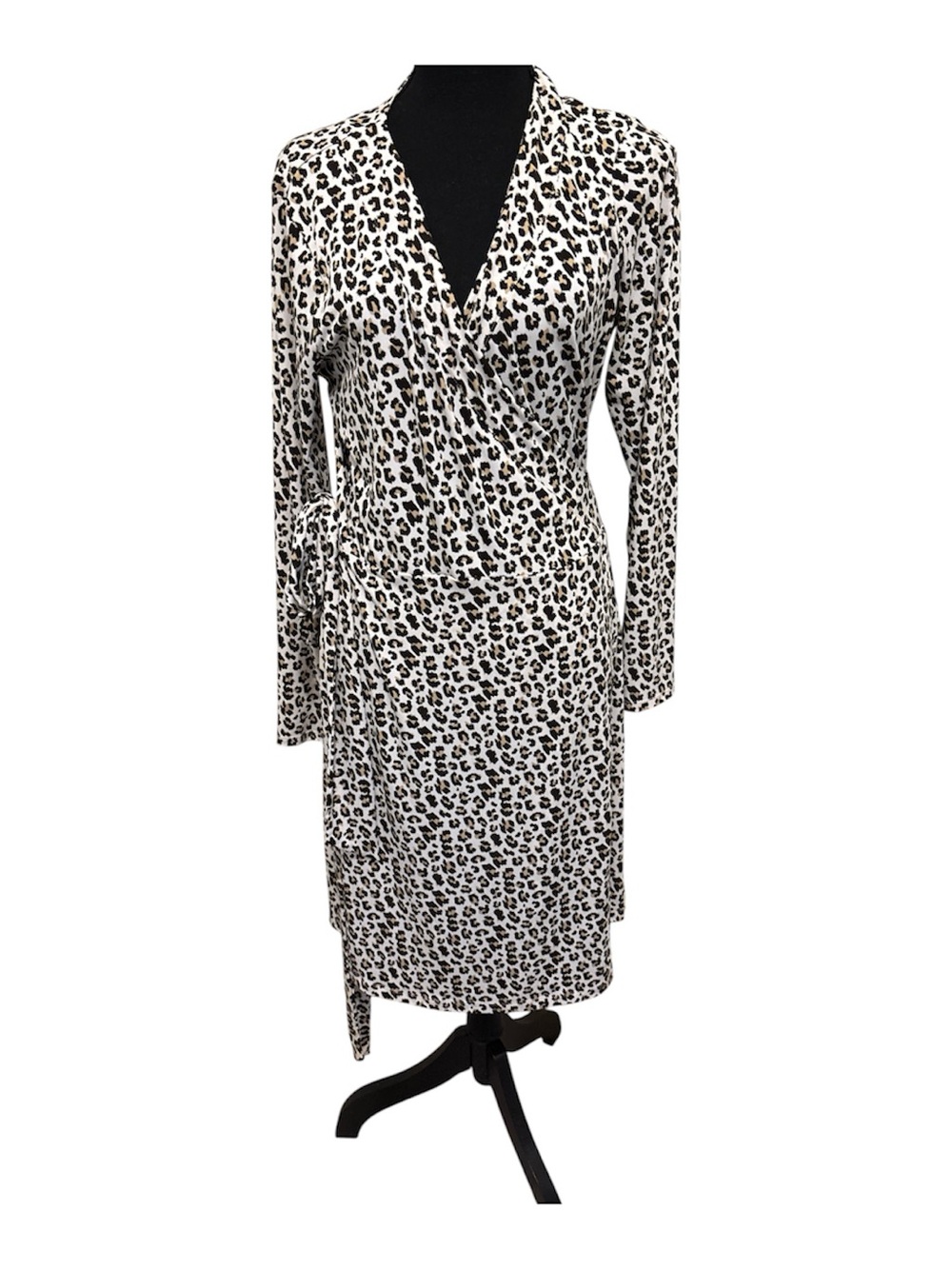 Banana Republic White Leopard Wrap Dress with Black and Brown Spots